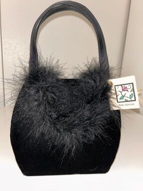 Beth Schrock Black Faux Fur Velvet Handbag